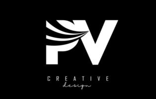 Creative white letters PV p v logo with leading lines and road concept design. Letters with geometric design. vector