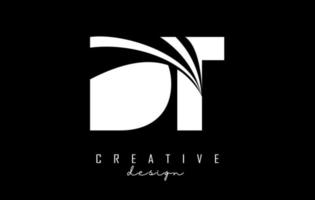 Creative white letters DT d t logo with leading lines and road concept design. Letters with geometric design. vector