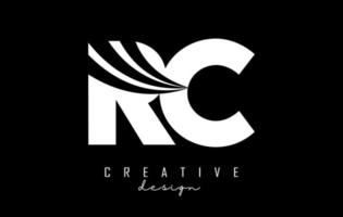 Creative white letters RC r c logo with leading lines and road concept design. Letters with geometric design. vector