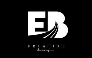 Creative white letters EB e b logo with leading lines and road concept design. Letters with geometric design. vector