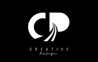 White letters CP c p logo with leading lines and road concept design. Letters with geometric design. vector