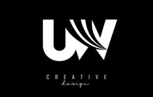 Creative white letters UW u W logo with leading lines and road concept design. Letters with geometric design. vector