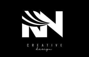 Creative white letters RN R N logo with leading lines and road concept design. Letters with geometric design. vector