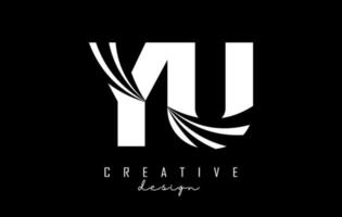 Creative white letters YU y u logo with leading lines and road concept design. Letters with geometric design. vector