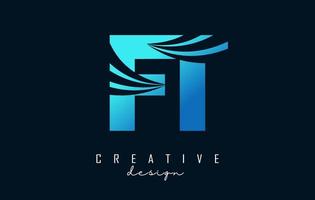 Creative blue letters FT f t logo with leading lines and road concept design. Letters with geometric design. vector