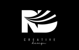 Logotipo creativo de letras blancas rd rd con líneas principales y diseño de concepto de carretera. letras con diseño geométrico. vector