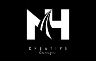Creative white letters NH n h logo with leading lines and road concept design. Letters with geometric design. vector