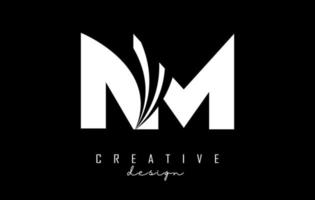 Creative white letters Nm n m logo with leading lines and road concept design. Letters with geometric design. vector