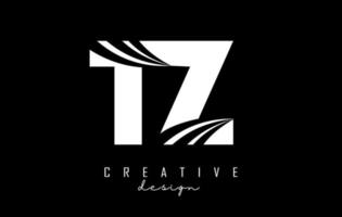 Creative white letters TZ t z logo with leading lines and road concept design. Letters with geometric design. vector