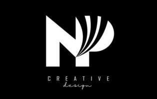 Creative white letters NP n p logo with leading lines and road concept design. Letters with geometric design. vector