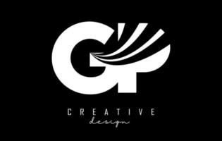 Creative white letters GP G P logo with leading lines and road concept design. Letters with geometric design. vector