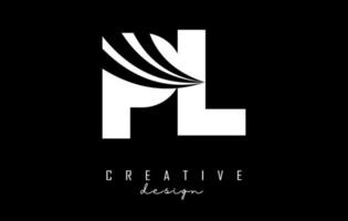 Creative white letters PL p l logo with leading lines and road concept design. Letters with geometric design. vector