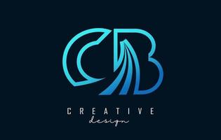 Outline blue letters CB c b logo with leading lines and road concept design. Letters with geometric design. vector