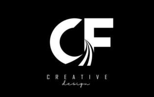 White letters CF c f logo with leading lines and road concept design. Letters with geometric design. vector