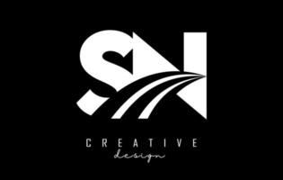 Creative white letters SN s n logo with leading lines and road concept design. Letters with geometric design. vector