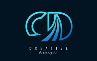 Creative blue letters CD c d logo with leading lines and road concept design. Letters with geometric design. vector