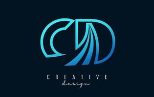 Creative blue letters CD c d logo with leading lines and road concept design. Letters with geometric design. vector