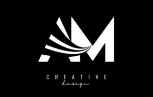 White letters AM A m logo with leading lines and road concept design. Letters with geometric design. vector