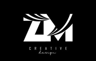 Creative white letters ZM z m logo with leading lines and road concept design. Letters with geometric design. vector