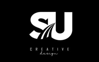 Creative white letters SU s u logo with leading lines and road concept design. Letters with geometric design. vector