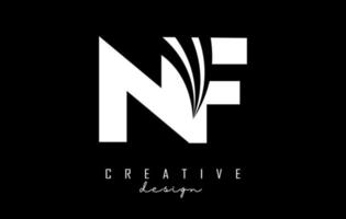 Creative white letters NF n f logo with leading lines and road concept design. Letters with geometric design. vector