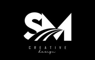 Creative white letters SM s m logo with leading lines and road concept design. Letters with geometric design. vector