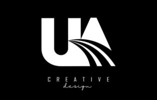 Creative white letters UA u a logo with leading lines and road concept design. Letters with geometric design. vector