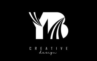 Creative white letters YB y b logo with leading lines and road concept design. Letters with geometric design. vector