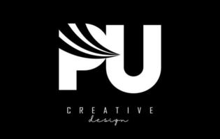 Creative white letters PU p u logo with leading lines and road concept design. Letters with geometric design. vector