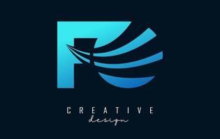 Creative blue letters FO f o logo with leading lines and road concept design. Letters with geometric design. vector