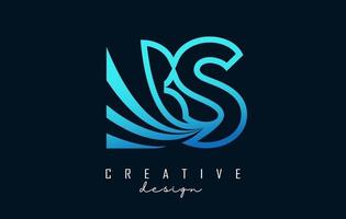 Outline blue letters BS b s logo with leading lines and road concept design. Letters with geometric design. vector