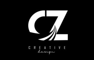 White letters CZ c z logo with leading lines and road concept design. Letters with geometric design. vector