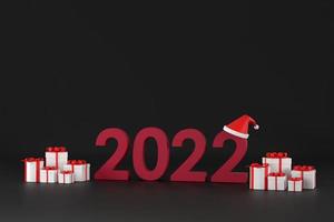 . 2022 font, Santa Claus hat, gift box, At Christmas and New Year on a white background photo