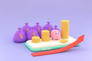 Piggy bank, coins, money bag, concept of financial management photo