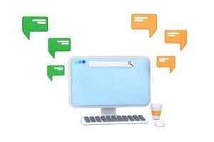 Computer with short messages. Chatting with friends and sending messages. photo