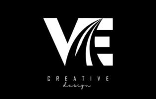 Creative white letters VE v e logo with leading lines and road concept design. Letters with geometric design. vector