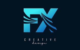 Creative blue letters FX f x logo with leading lines and road concept design. Letters with geometric design. vector