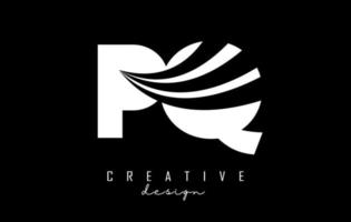 Creative white letters PQ p q logo with leading lines and road concept design. Letters with geometric design. vector