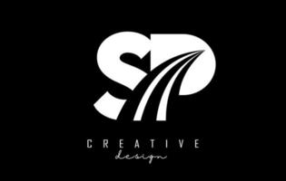 Creative white letters SP s p logo with leading lines and road concept design. Letters with geometric design. vector