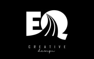 Creative white letters EQ e q logo with leading lines and road concept design. Letters with geometric design. vector