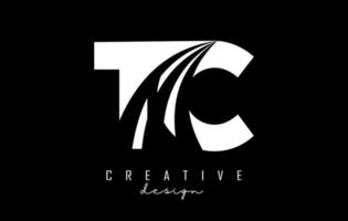 Creative white letters TC t c logo with leading lines and road concept design. Letters with geometric design. vector