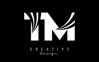 Creative white letters TM t m logo with leading lines and road concept design. Letters with geometric design. vector