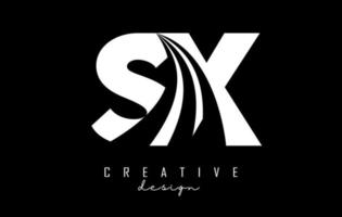 Creative white letters SX s x logo with leading lines and road concept design. Letters with geometric design. vector