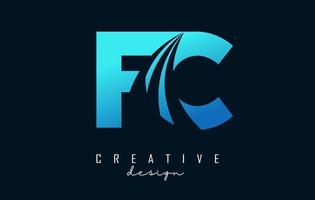 Creative blue letters FC f c logo with leading lines and road concept design. Letters with geometric design. vector