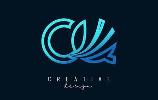 Outline blue letters CQ c q logo with leading lines and road concept design. Letters with geometric design. vector