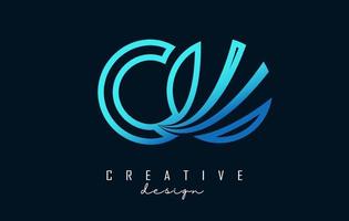 Outline blue letters Co c o logo with leading lines and road concept design. Letters with geometric design. vector