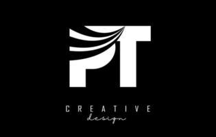 Creative white letters PT p t logo with leading lines and road concept design. Letters with geometric design. vector