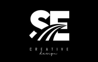 Creative white letters SE s e logo with leading lines and road concept design. Letters with geometric design. vector