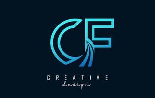 Outline blue letters CF c f logo with leading lines and road concept design. Letters with geometric design. vector