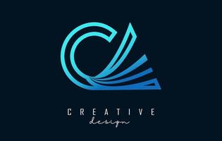 Outline blue letters CA c a logo with leading lines and road concept design. Letters with geometric design. vector